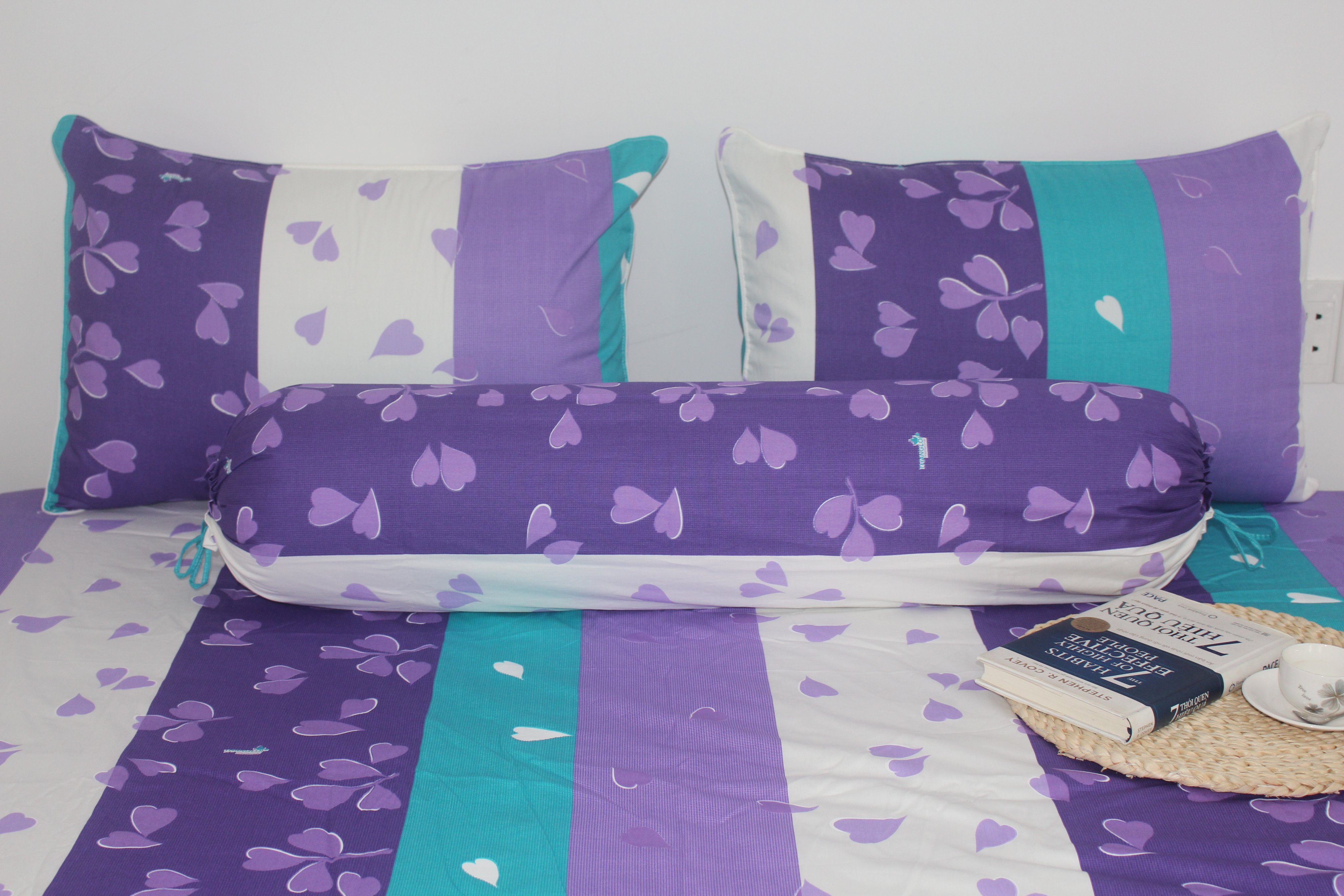 Bộ Drap Gối Cotton -Mẫu TIM TÍM - vải dày dặn, mát mẻ, siêu thấm mồ hôi