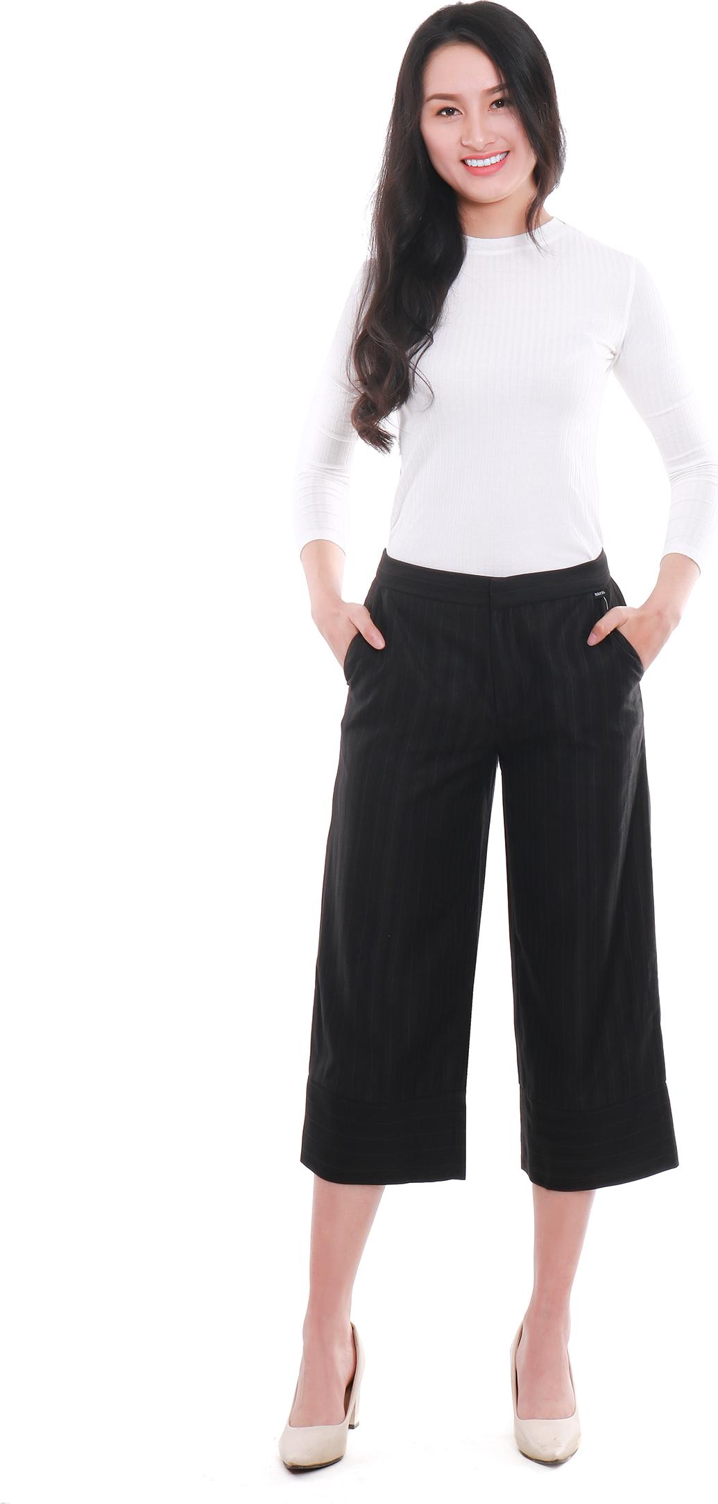 Quần nữ xuông lửng Narsis P9021 chất Cotton màu đen kẻ  trẻ trung năng động, chất liệu  cao cấp cực mềm mại thông thoáng