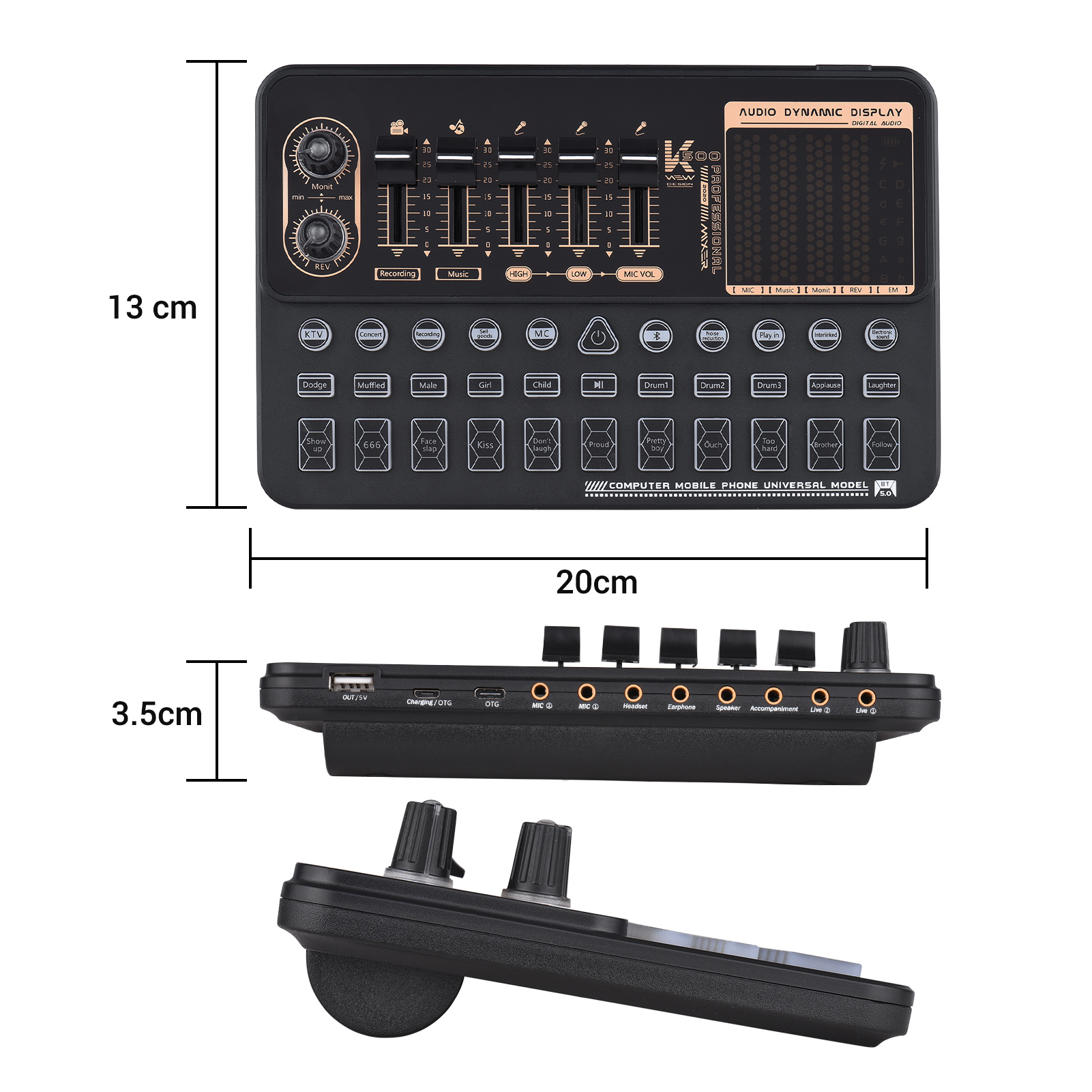 Soundcard K500 - Soundcard chuyên thu âm, livestream, karaoke online - 2 cổng micro, song ca dễ dàng - Đầy đủ chức năng auto tune, đổi giọng, hiệu ứng khán giả - Điều chỉnh bass treble echo, giảm tiếng ổn - Kết nối bluetooth dễ dàng