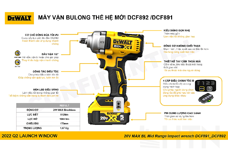 Máy siết bulon dùng pin 20V Dewalt DCF891P1T