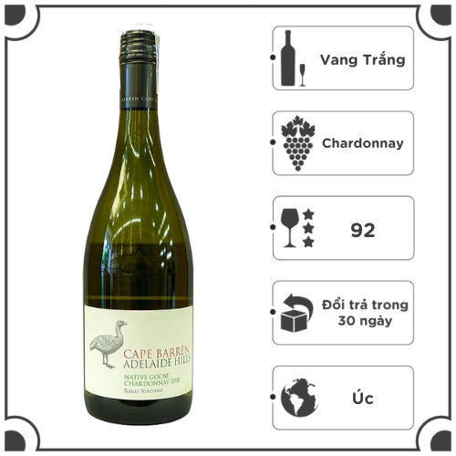Rượu Vang Trắng Cape Barren Adelaide Hills Native Goose Chardonnay 750ml 13% - Úc - Hàng Chính Hãng