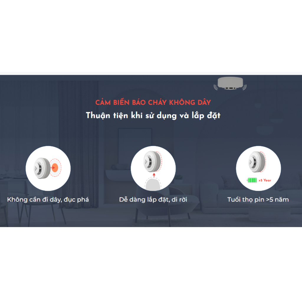 Cảm biến báo khói thông minh Vconnex Bluetooth Mesh - Phát hiện cháy, Hú còi báo, Thông báo qua điện thoại - HÀNG CHÍNH HÃNG