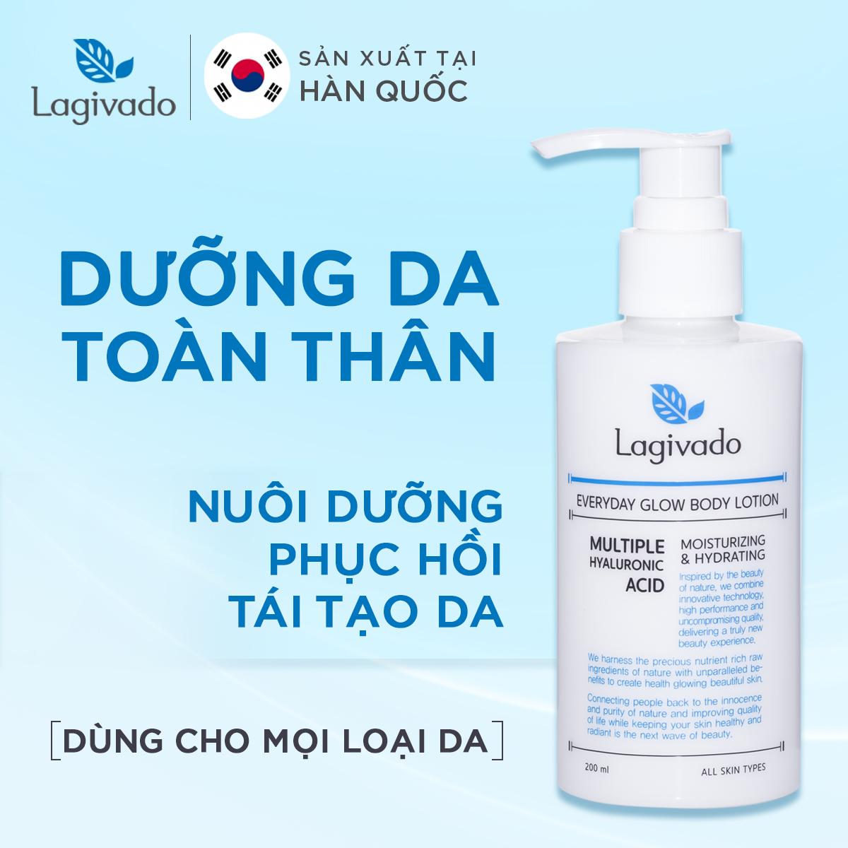 Bộ đôi Kem body trắng da Hàn Quốc Lagivado Everyday Glow BODY LOTION 200ml và tẩy tế bào da chết Radiance Peeling 50 ml