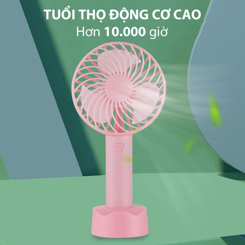 Quạt cầm tay mini tích điện dung tích pin 1200mAh sạc nhanh USB 3 màu hàng chính hãng - QMN01