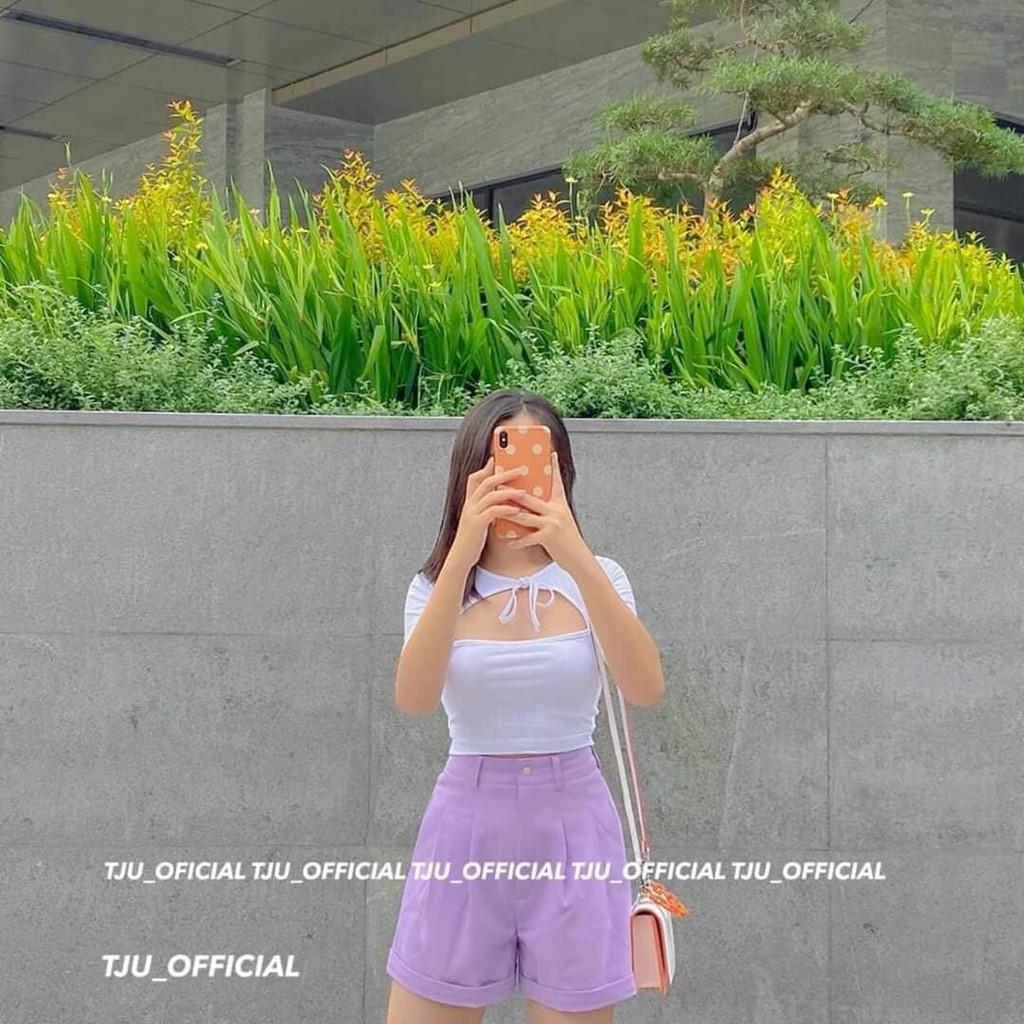Quần sooc vải cạp khóa gập gấu