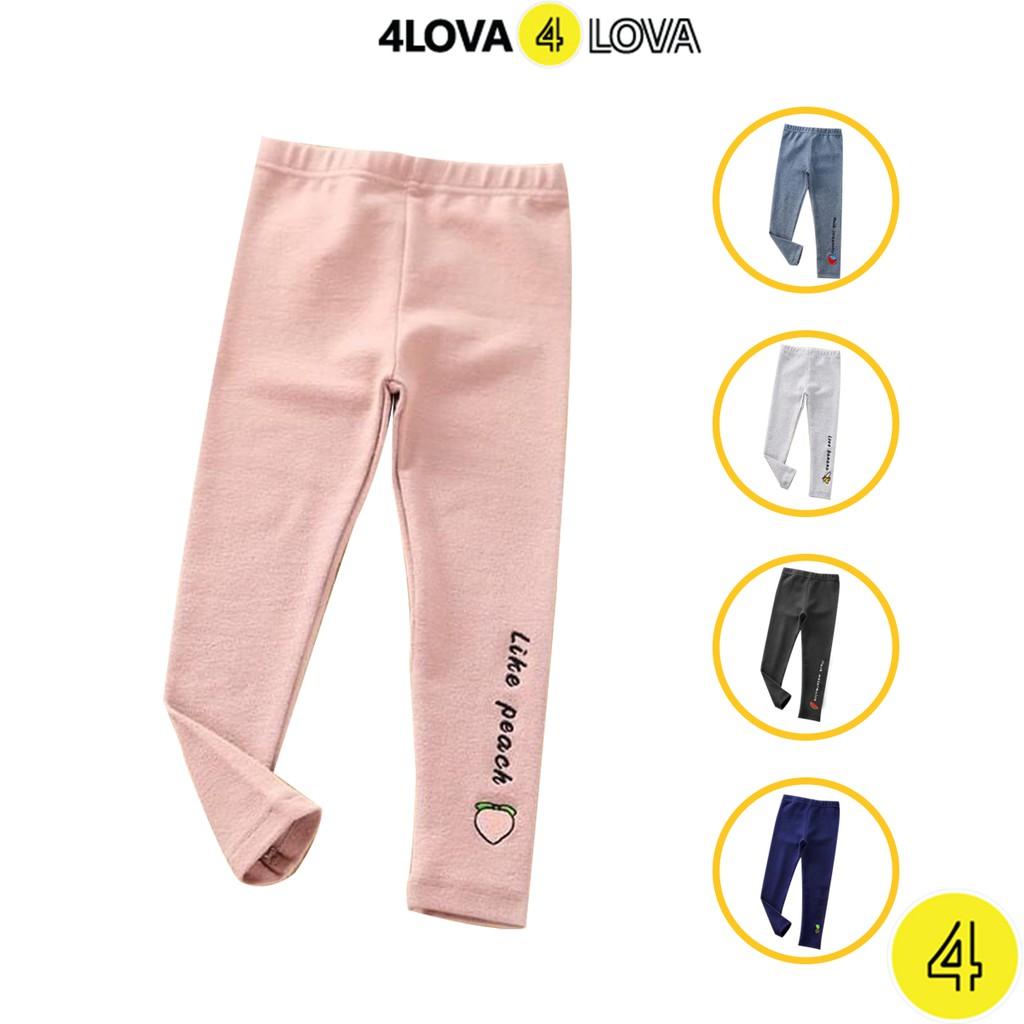 Quần legging 4LOVA dáng ôm chất thun cotton co giãn in họa tiết hoa quả cho bé gái