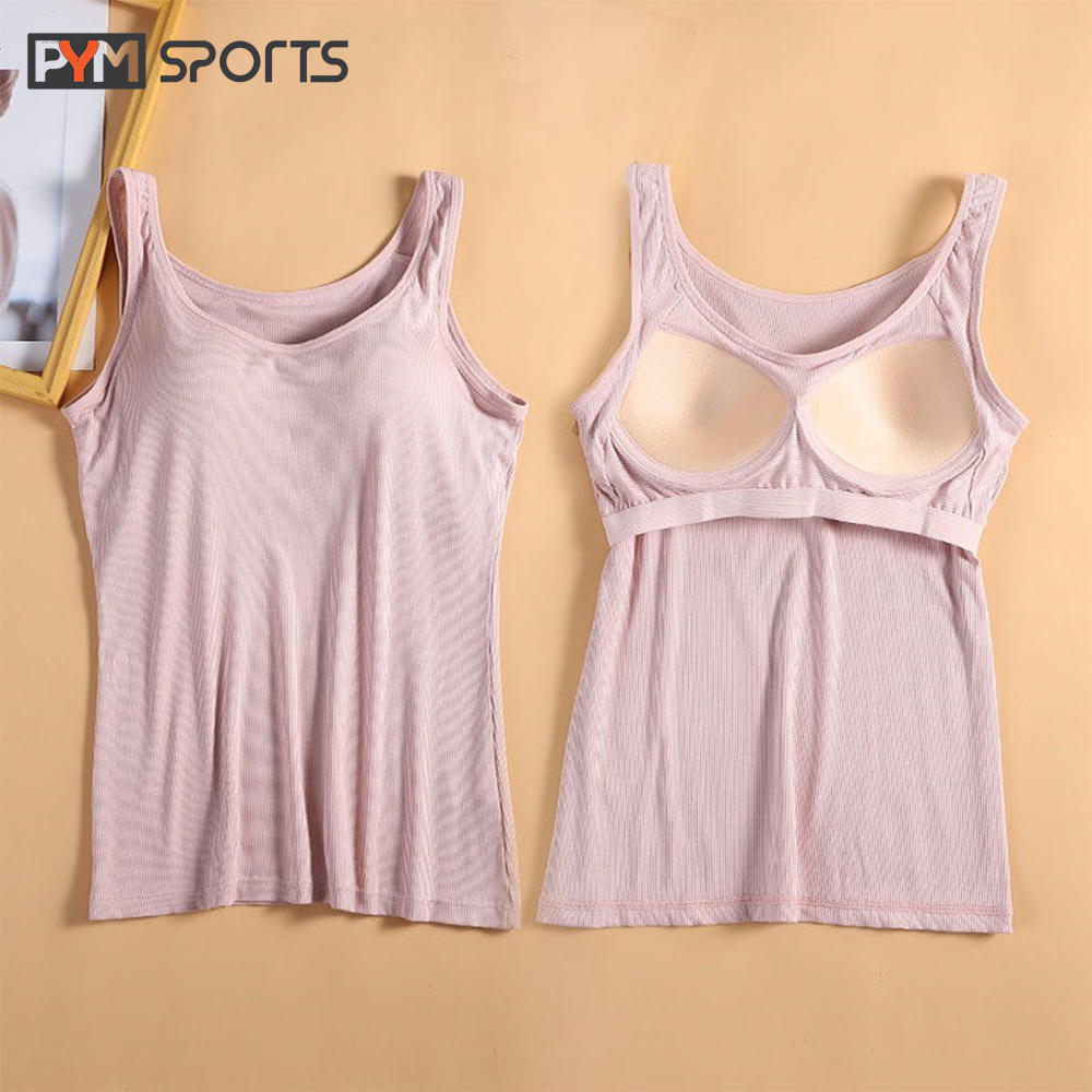 Áo Yoga cotton liền bra - áo cotton liền mút PYMSPORT - PYMBR046 thoáng mát, thoải mái, kèm bra , 7 màu cho bạn lựa chọn