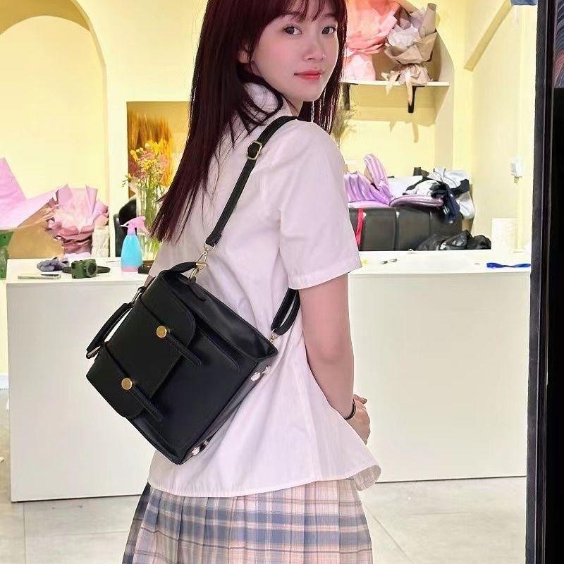 Balo Đen Nữ Trơn Nắp Gập Nam Châm Đeo 2 Kiểu hàng Qc cao cấp