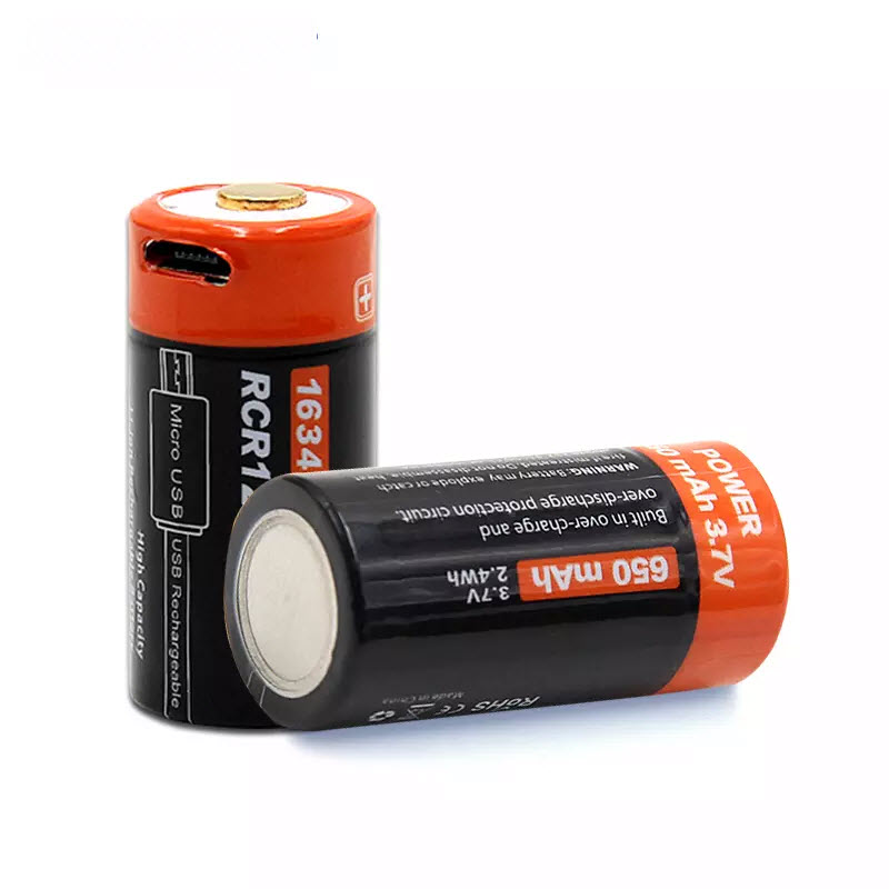 Bộ 02 Pin Sạc RCR123A 3.7V 650mAh Công Nghệ Li-on Sạc Cổng Micro USB