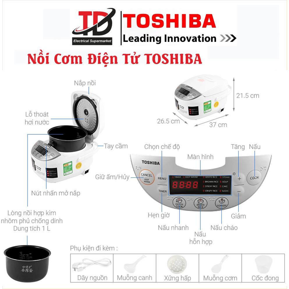 Nồi cơm điện tử Toshiba RC-18DH2PV / 10DH2PV, Lòng Nồi 2.2mm 12 Chế Độ Nấu, Hàng Chính Hãng