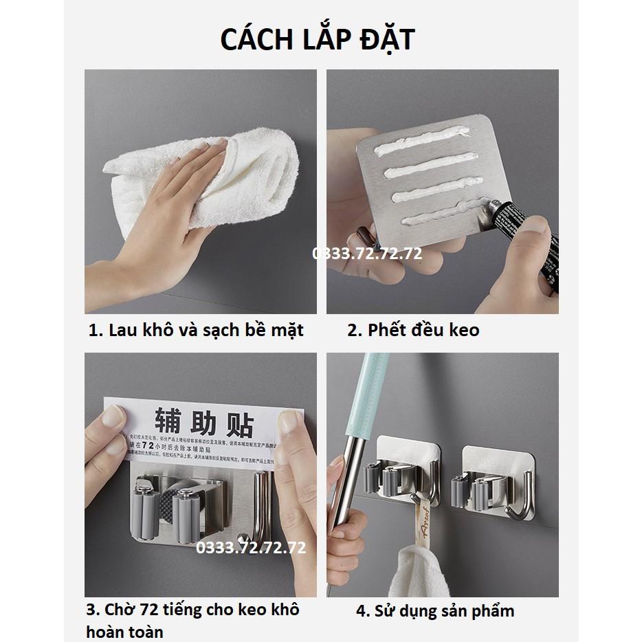Móc treo nhà tắm chất liệu INOX 304 móc chổi, búi rửa bát, bàn chải... có keo dính và ốc vít