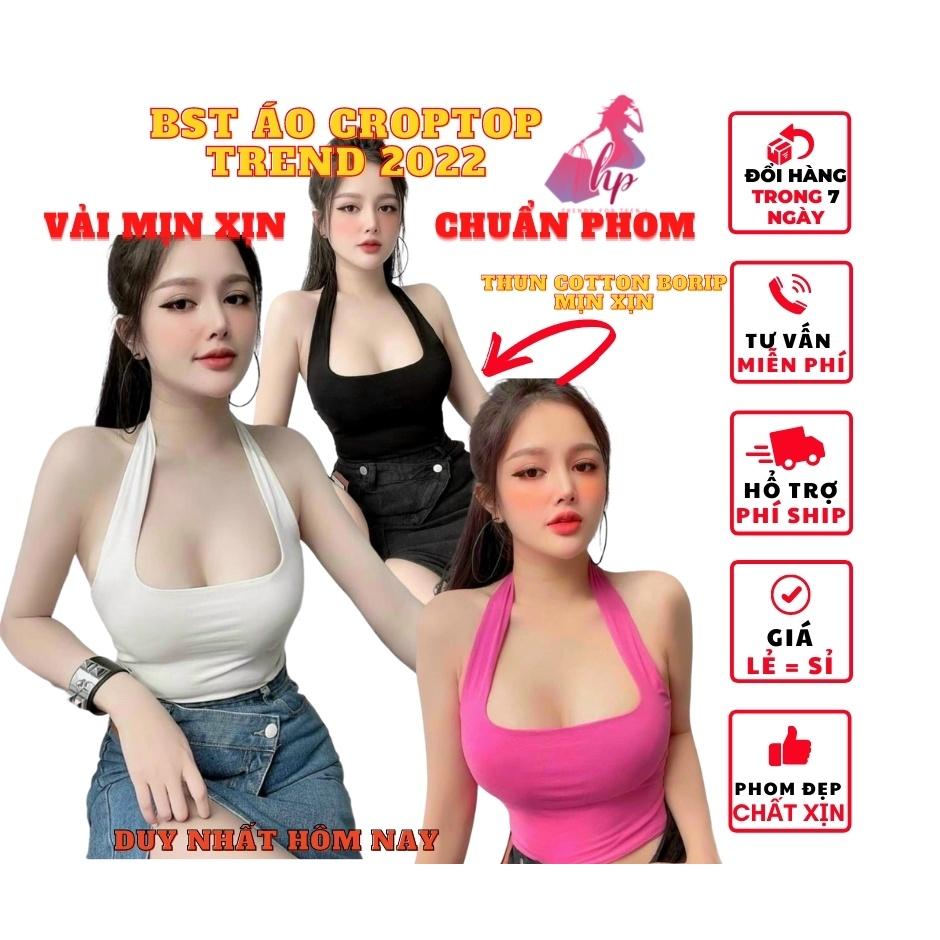 Áo kiểu yếm choàng cổ croptop nữ đẹp ôm body hở lưng cực sexy mẫu mới thời trang 2021-A25