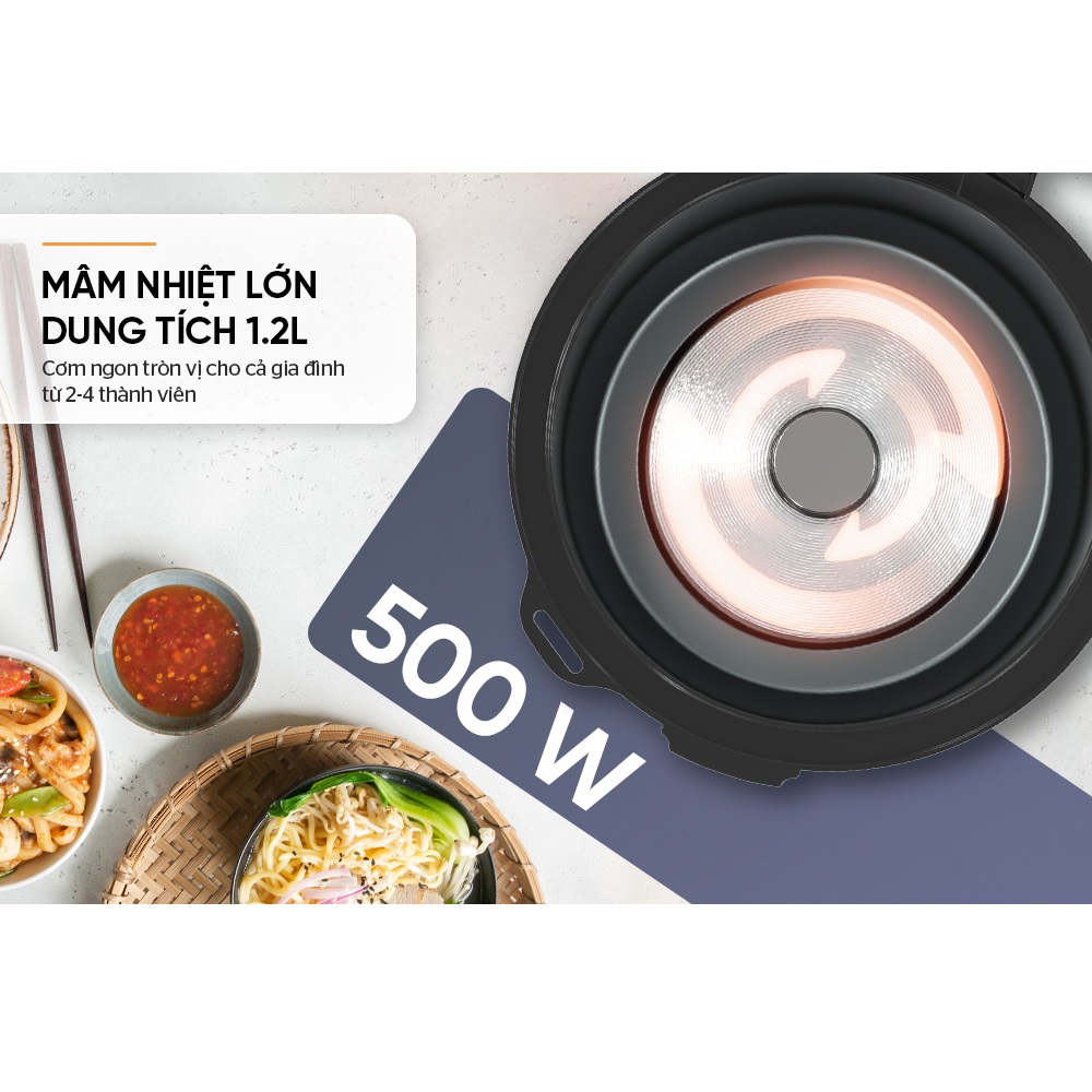 Nồi cơm điện SUNHOUSE SHD8213 chống dính tổ ong siêu bền, cơm ngon, dung tích 1.2L cho 2-4 người - Hàng chính hãng
