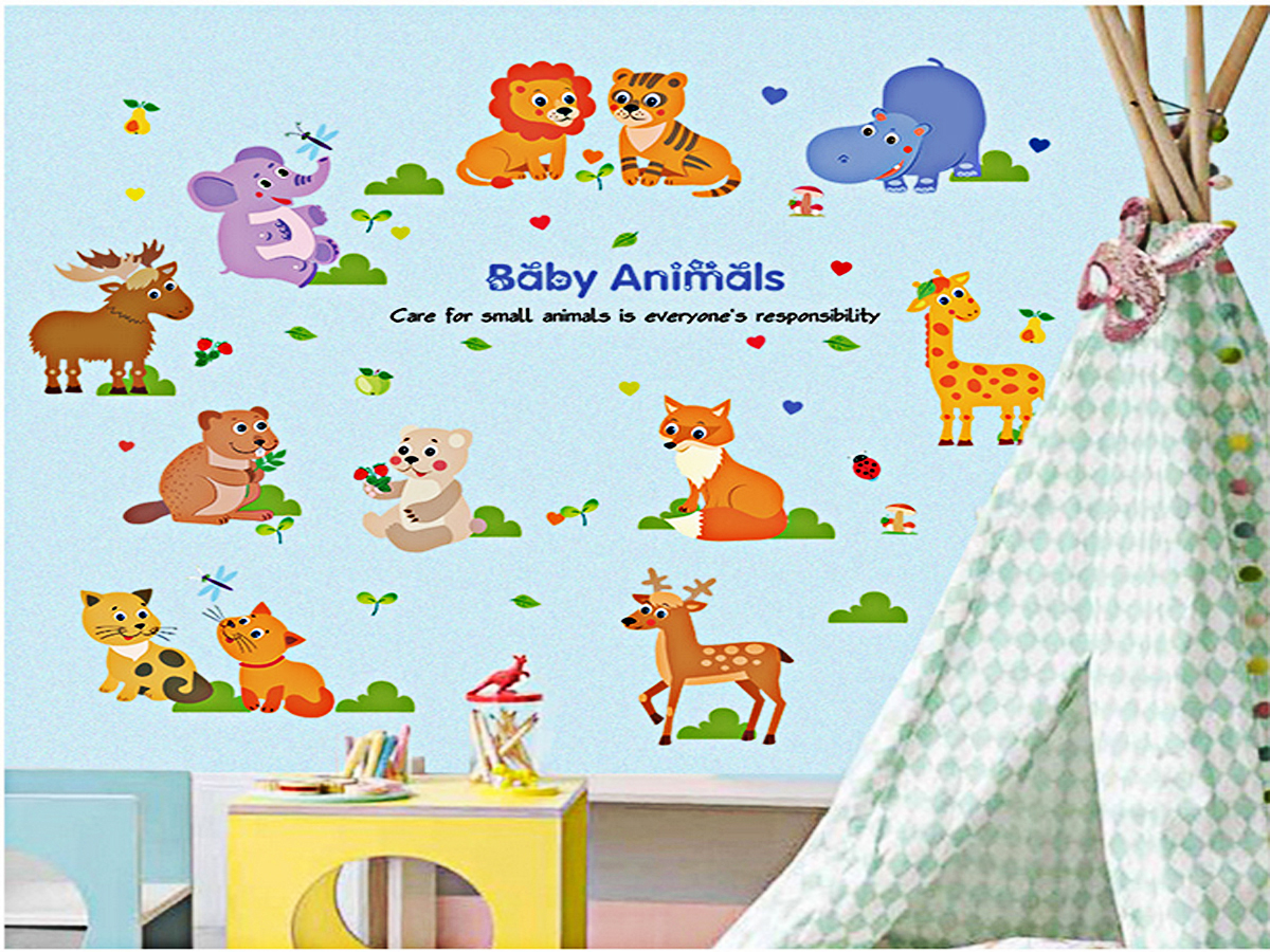 decal dán tường cho bé vòng tròn thú cưng baby animal sk9104