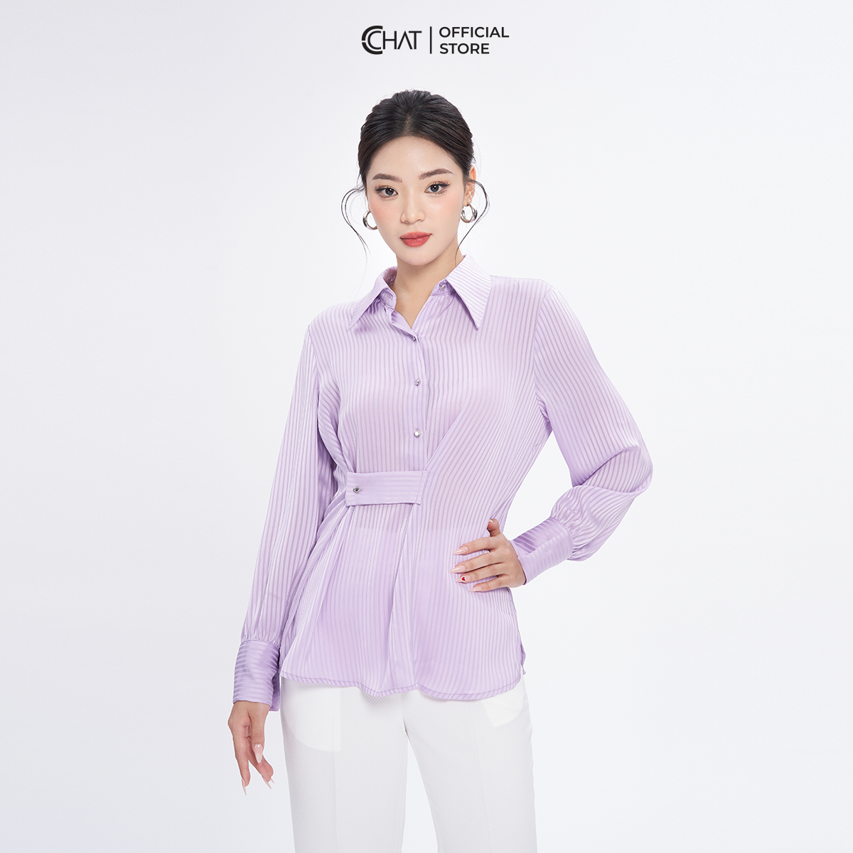 Áo Sơ Mi Nữ Xếp Ly Kiểu 1 Bên Thân Trước Dáng Suông Chất Voan Cao Cấp 53FDE2028ST