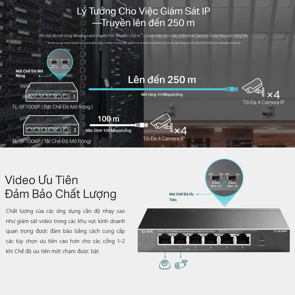 [Tặng tua vít] Thiết bị chia mạng Switch Để Bàn TP-LINK TL-SF1006P 6 Cổng 10/100Mbps với 4 Cổng PoE+ - Hàng chính hãng