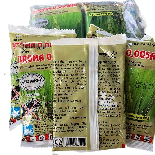 Combo 5 gói BẢ DIỆT CHUỘT TRỘN THÓC BROMA GÓI 50gr