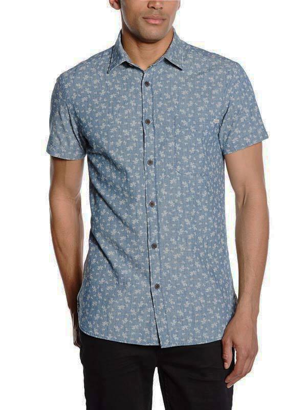 Áo Sơ Mi Nam JASCH Denim Florals Slim Fit Shirt - Size S/M