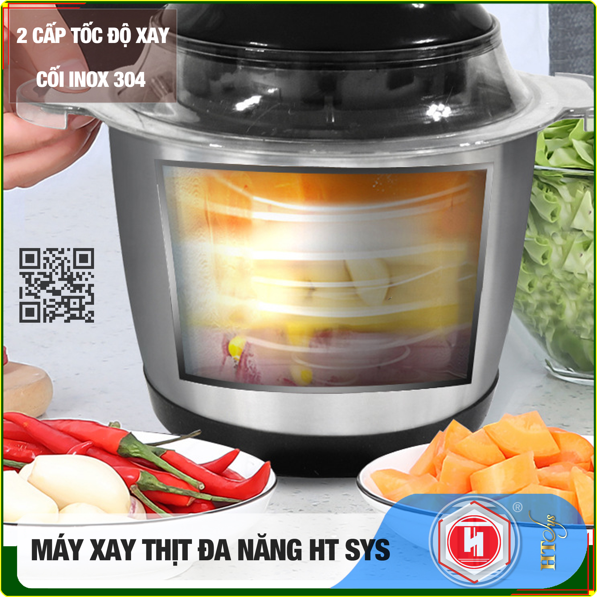 Máy Xay Thịt Gia Đình Đa Năng HT SYS (250W/2L)-Cối 2 Lít inox 304-Máy Xay Hành, Tỏi, Rau Củ ,Thịt - Hàng Nhập Khẩu