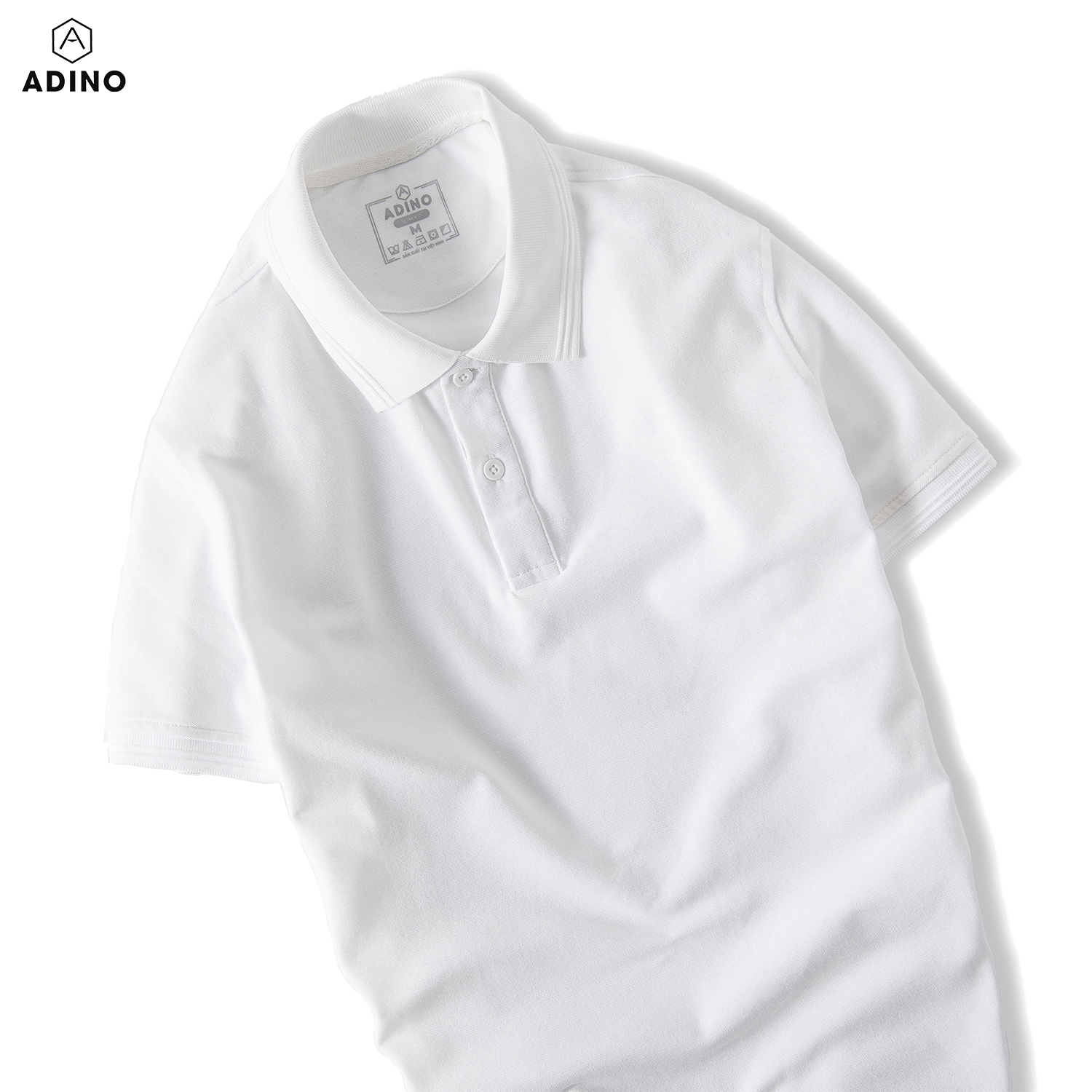 Áo polo nam màu trắng phối viền chìm ADINO vải cotton polyester mềm dáng slimfit trẻ trung năng động AP81