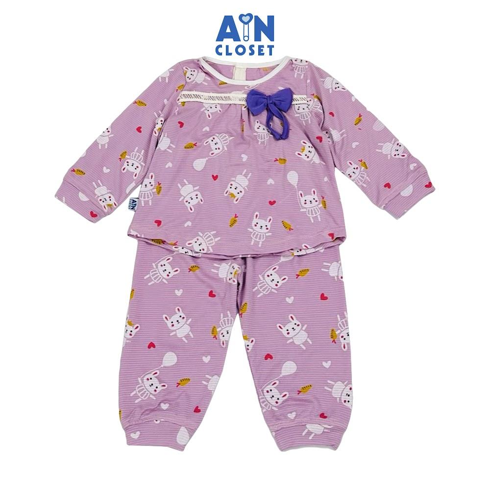 Bộ quần áo Dài bé gái Thỏ Tím Nơ thun cotton, - AICDBGPX0QQT - AIN Closet