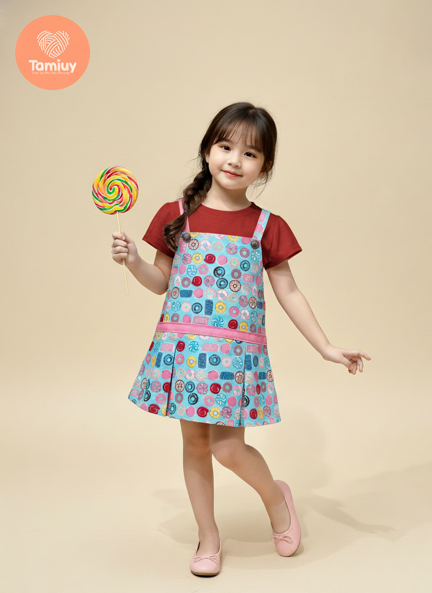 TAMIUY –   Đầm Yếm  2 Dây Thiết Kế Bé Gái Donut Muse Phong Cách Năng Động