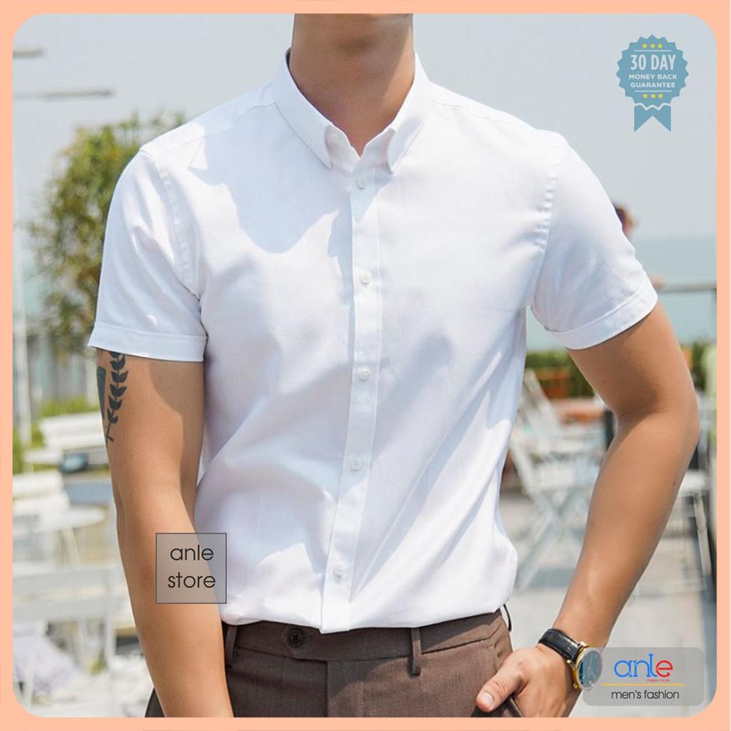 Áo sơ mi nam Công sở Ngắn tay sơ mi nam form Hàn Quốc SlimFit Cotton Lụa cao cấp xuất khẩu - Anle Store