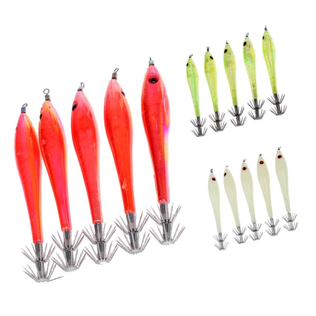 15pcs Noctilucent Squid Lures Cuttlefish Saltwater Fishing Lure Hook Bait