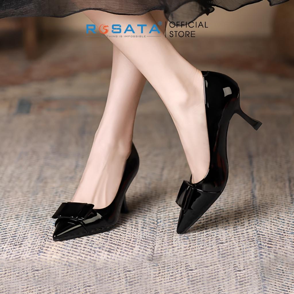 Giày cao gót nữ ROSATA RO560 xỏ chân da trơn mũi nhọn quai hậu gót nhọn cao 5cm xuất xứ Việt Nam