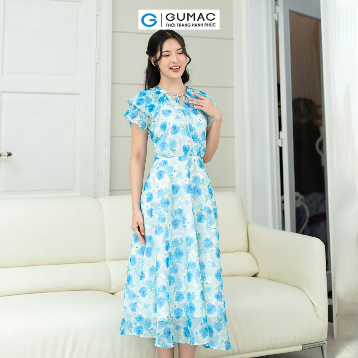 Đầm xòe phối dập ly GUMAC DD08060