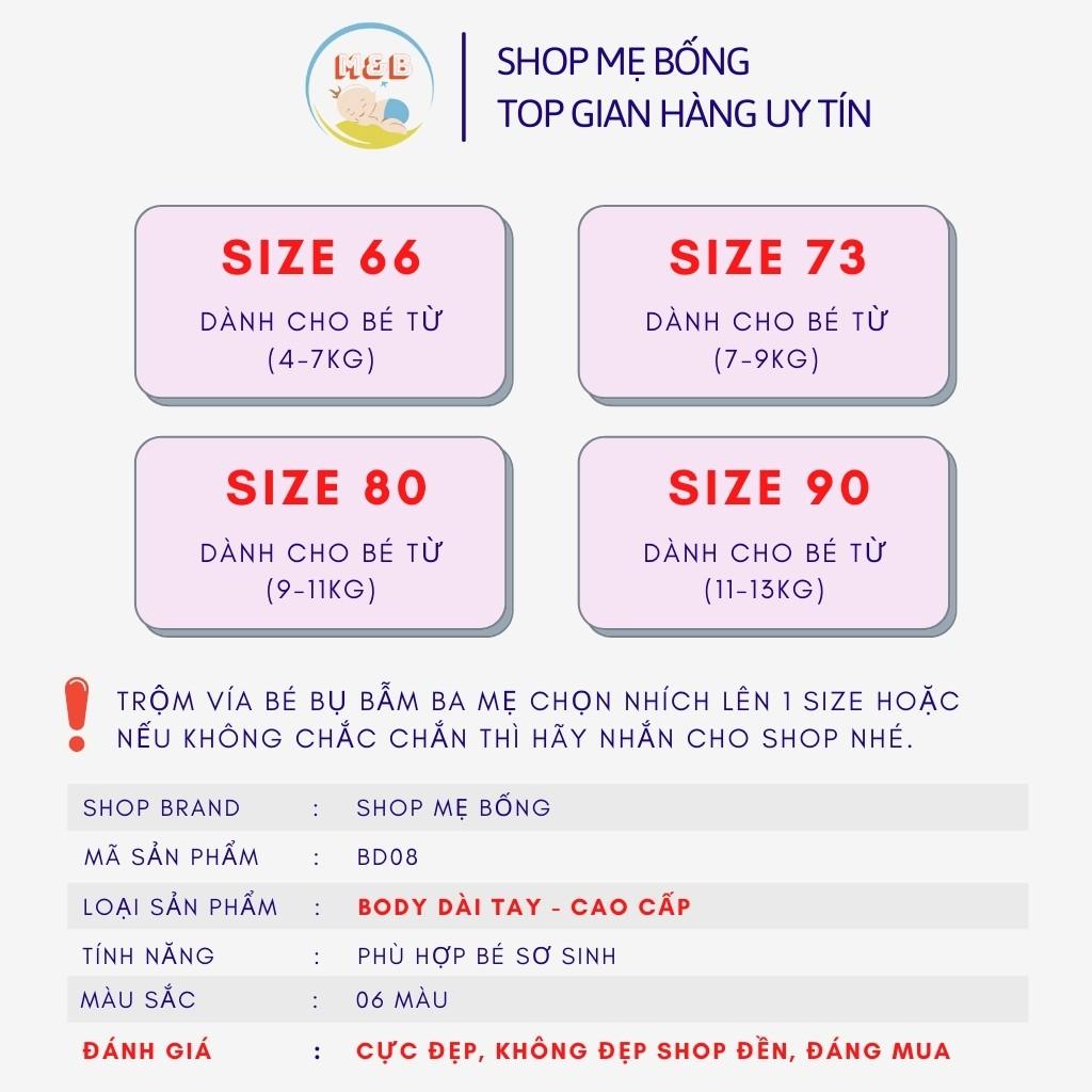 Bodysuit cho bé body dài tay liền thân Cao Cấp cho bé trai bé gái sơ sinh 4-14kg, hàng Quảng Châu cotton cực đẹp – BD08