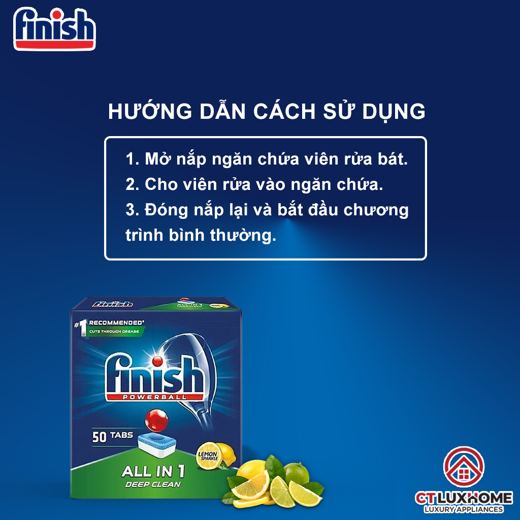 Viên rửa chén bát Finish All In One 50 viên hương chanh - 6 chức năng [RẺ VÔ ĐỊCH}