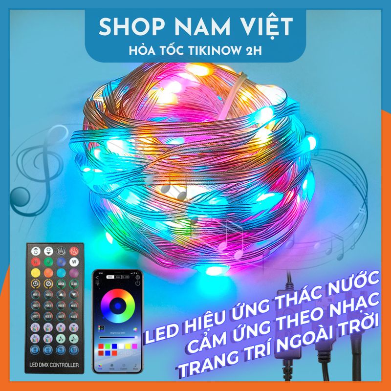 Dây Led Đom Đóm RGB Hiệu Ứng Thác Nước, Quấn Cây Thông Noel, Trang Trí Ngoài Trời, Cảm Nhạc, Điều Khiển App - Chính Hãng NAVIVU