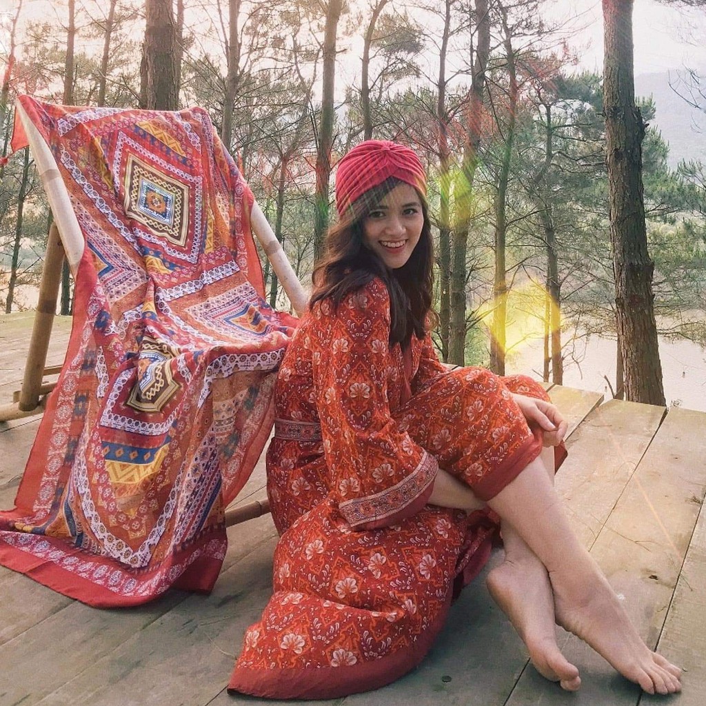 Váy Phong Cách Boho Màu Đỏ