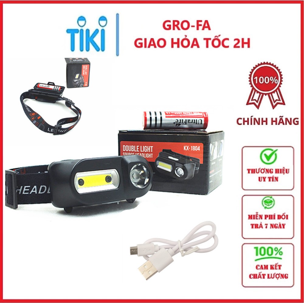 Đèn Pin Đội Đầu Dây Vải Co Giãn Tích Hợp Pin Nhiều Chế Độ Sáng Kèm Sẵn Pin Và Sạc - Hàng chính hãng