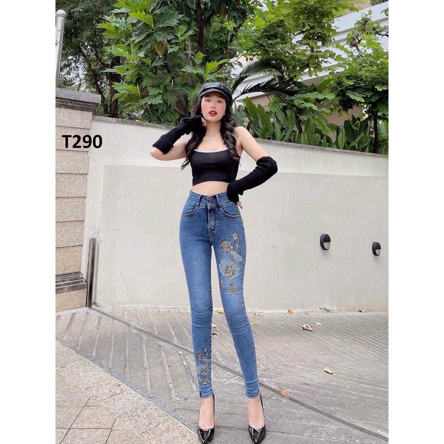 Quần Jeans Nữ Thêu Hoa Lưng Cao Tôn Dáng Cực Đẹp