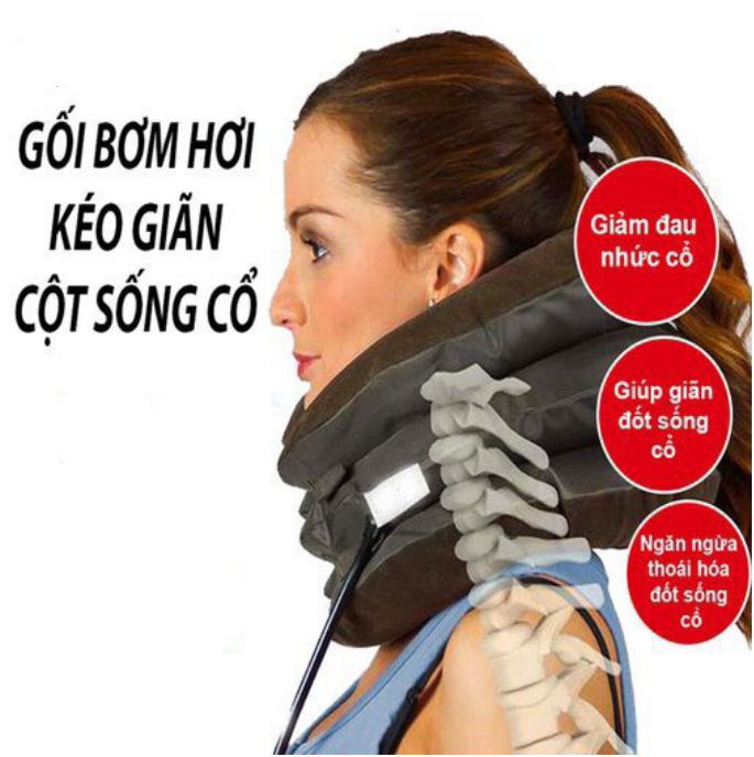 Gối Hơi Tựa Cổ - Hỗ Trợ Nâng Đỡ & Kéo Giãn Cột Sống Cổ - Giúp Giảm Đau Cổ, Mỏi Cổ, Thoát Vị Đệm Cổ, Chống Mỏi, Giảm Stress [Hàng Chính Hãng]