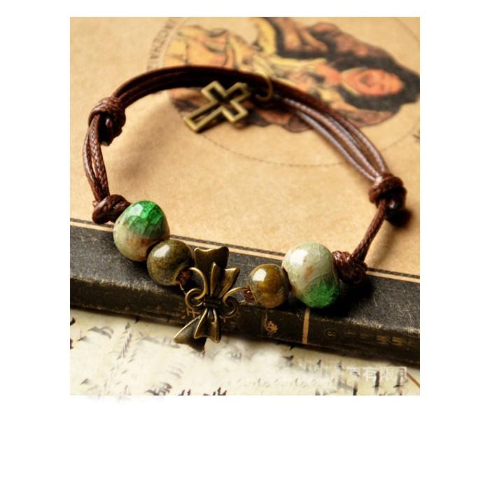 Vòng tay gốm thời trang dây da mềm VGOM28