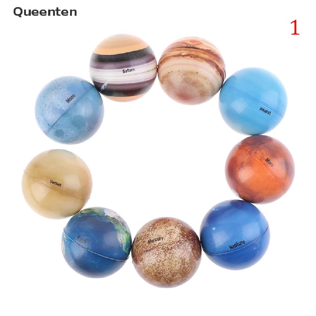 Queenten 9Pcs 6.3cm Eight Planets Sun Earth Moon Star Ball Rubber Bouncy anti-stress Toy QT