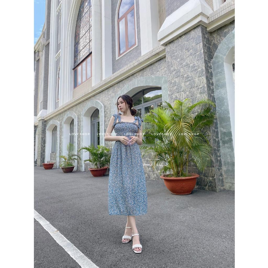Váy đầm maxi voan hoa 2 dây hoa nhí thiết kế tiểu thư vintage Lovi