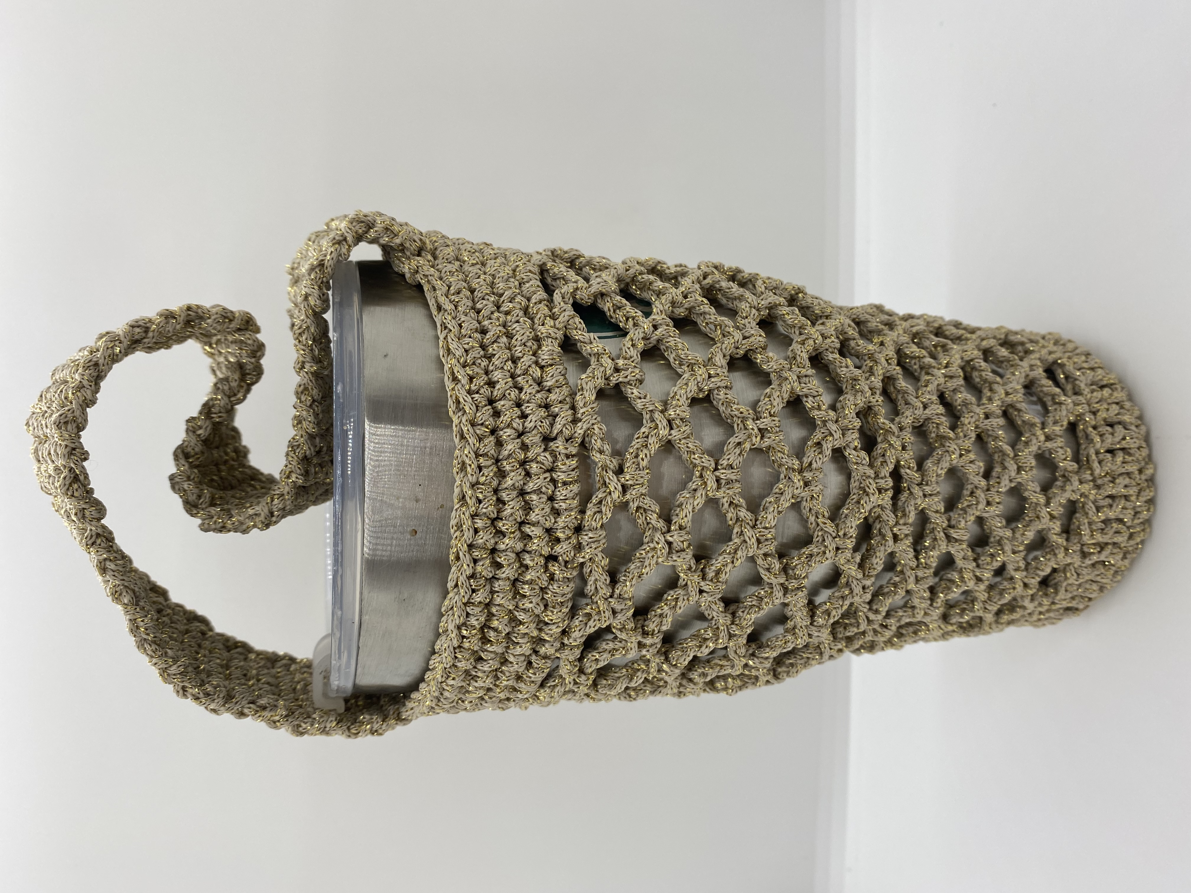 TÚI ĐỰNG LY GIỮ NHIỆT HANDMADE BẰNG SỢI DỆT MÀU XÁM NHŨ