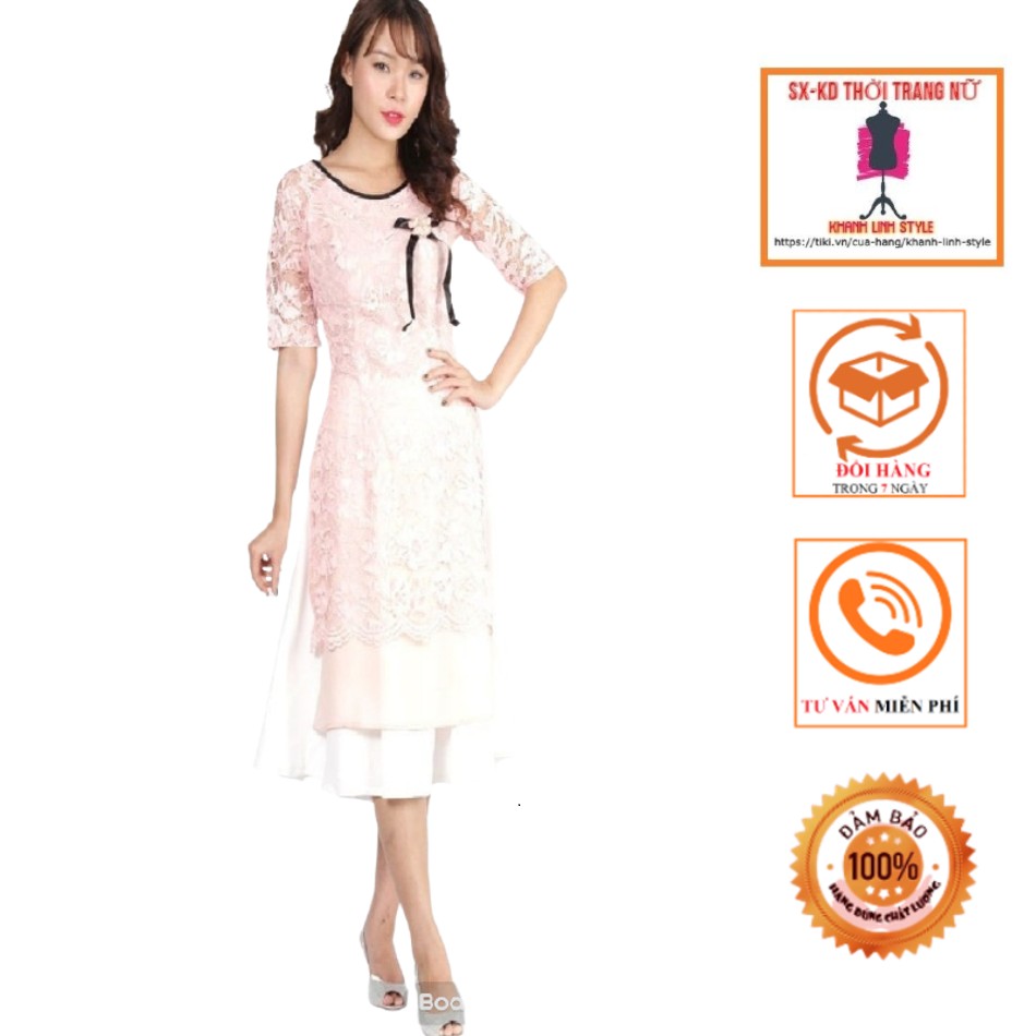 Áo dài ren phối viền 2 tà cao cấp - AD01