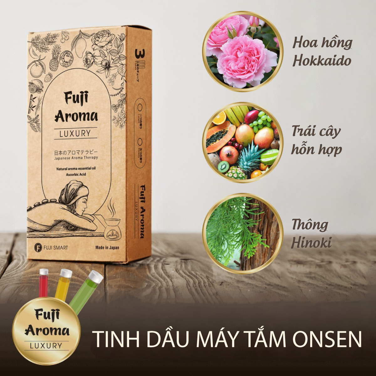 Combo 3 lọ tinh dầu máy tắm Onsen Fuji Smart JP Nhật Bản cao cấp - Hương thơm độc đáo giúp thư giãn giảm stress cùng Vitamin C làm đẹp da - Hàng chính hãng
