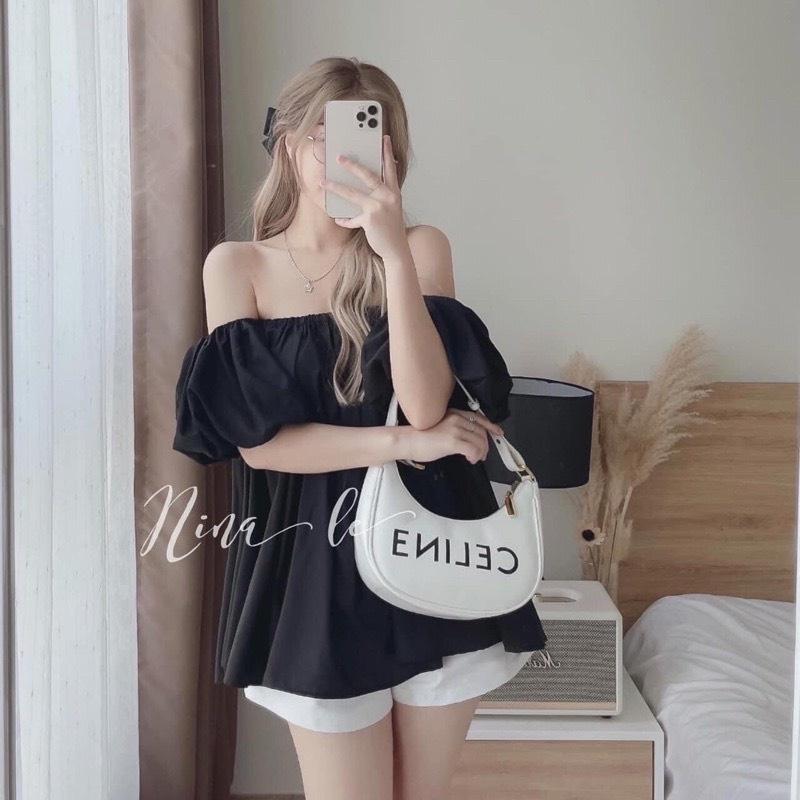 Áo Trễ Vai Nữ Chun Ngực Bánh Bèo Vải Lụa Thô