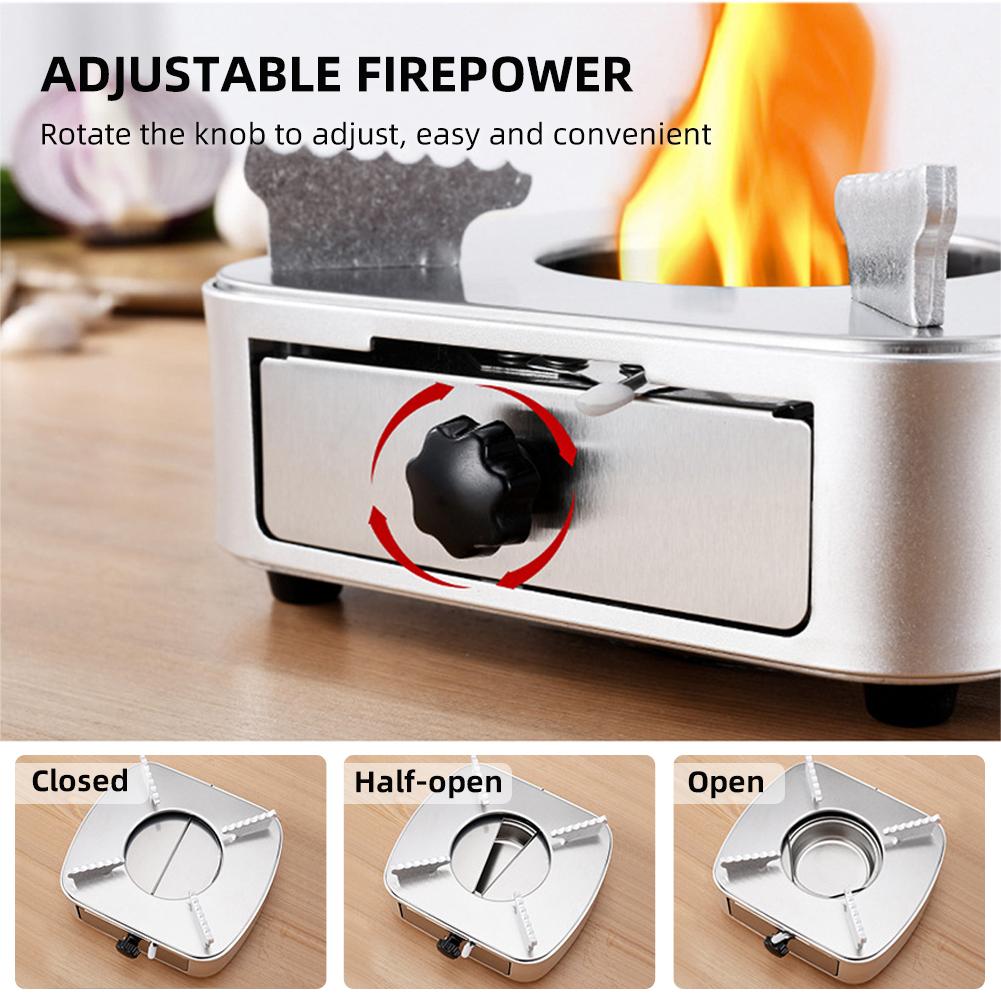 Bếp cồn bằng thép không gỉ điều chỉnh lửa được, có ngăn kéo, chống gió cho nấu ăn ngoài trời