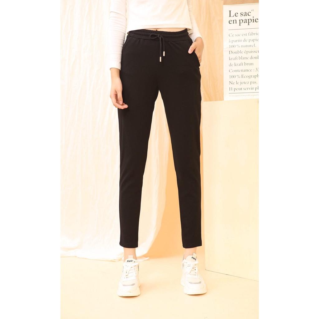 Quần jogger nữ trơn cao cấp, quần thể thao nữ có dây rút màu đen chất liệu Umi cao cấp sản xuất tại Việt nam