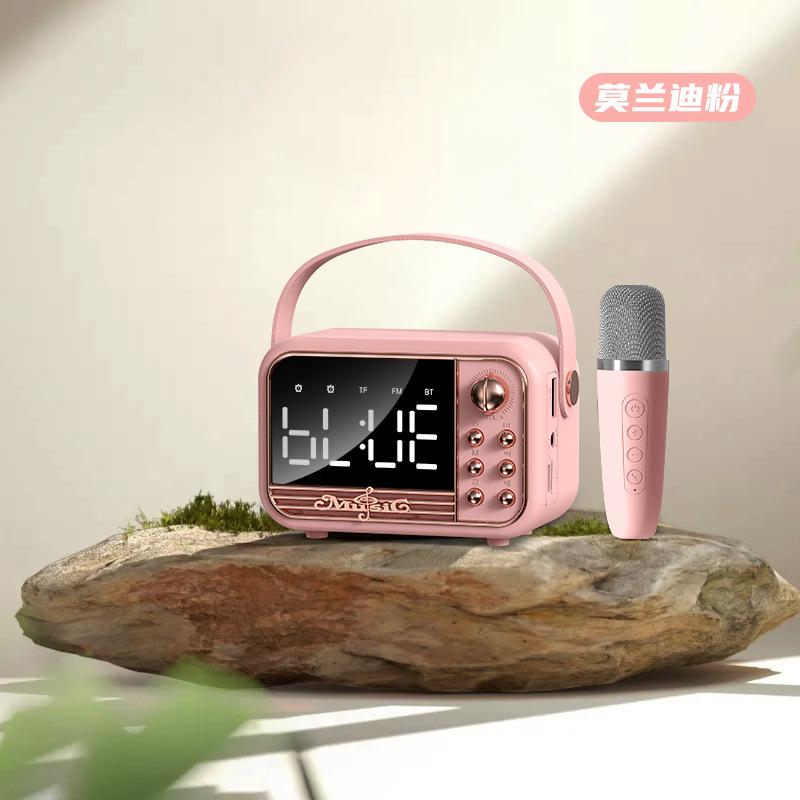 Âm thanh vòm 3D mới di động loa micro không dây di động thiết lập thẻ phát thanh âm thanh ngoài trời bluetooth thẻ DIY Home 2023 Color: Pink with Mic