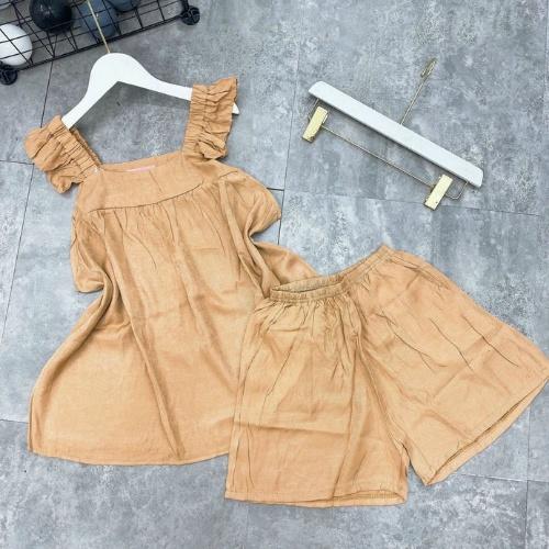 Đồ ngủ,sét đũi mặc nhà nữ mùa hè áo 2 dây quần short cạp chun vải đũi mềm mát cao cấp