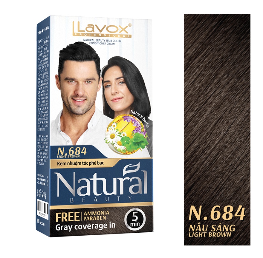 Kem Nhuộm Phủ Bạc Cao Cấp Siêu Dưỡng, Tự Nhiên Lavox N.684 - Light Brown