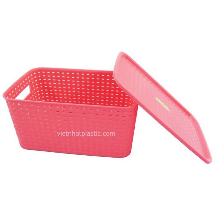 Combo trọn bộ 3 giỏ nhựa đan giả mây có nắp đậy